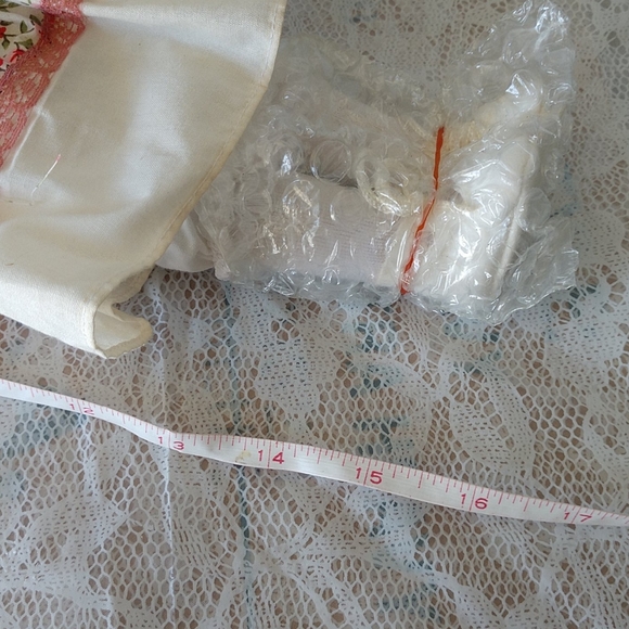 Vtg Porcelain Doll in Floral Red Pink Yellow Dress - Picture 7 of 8